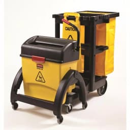 Rubbermaid Commercial Products Commercial Plastic Cleaning Cart with 3 Shelves and Zippered Yellow Vinyl Bag thumbnail 3