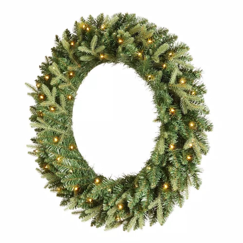 Home Accents Holiday 30 in. Mayfield Pre-Lit LED Artificial Balsam Fir Christmas Wreath with 35 Warm White Micro Dot Lights