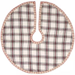 VHC Brands Amory 21 in. Ivory White Plaid Cotton Christmas Tree Skirt thumbnail 1