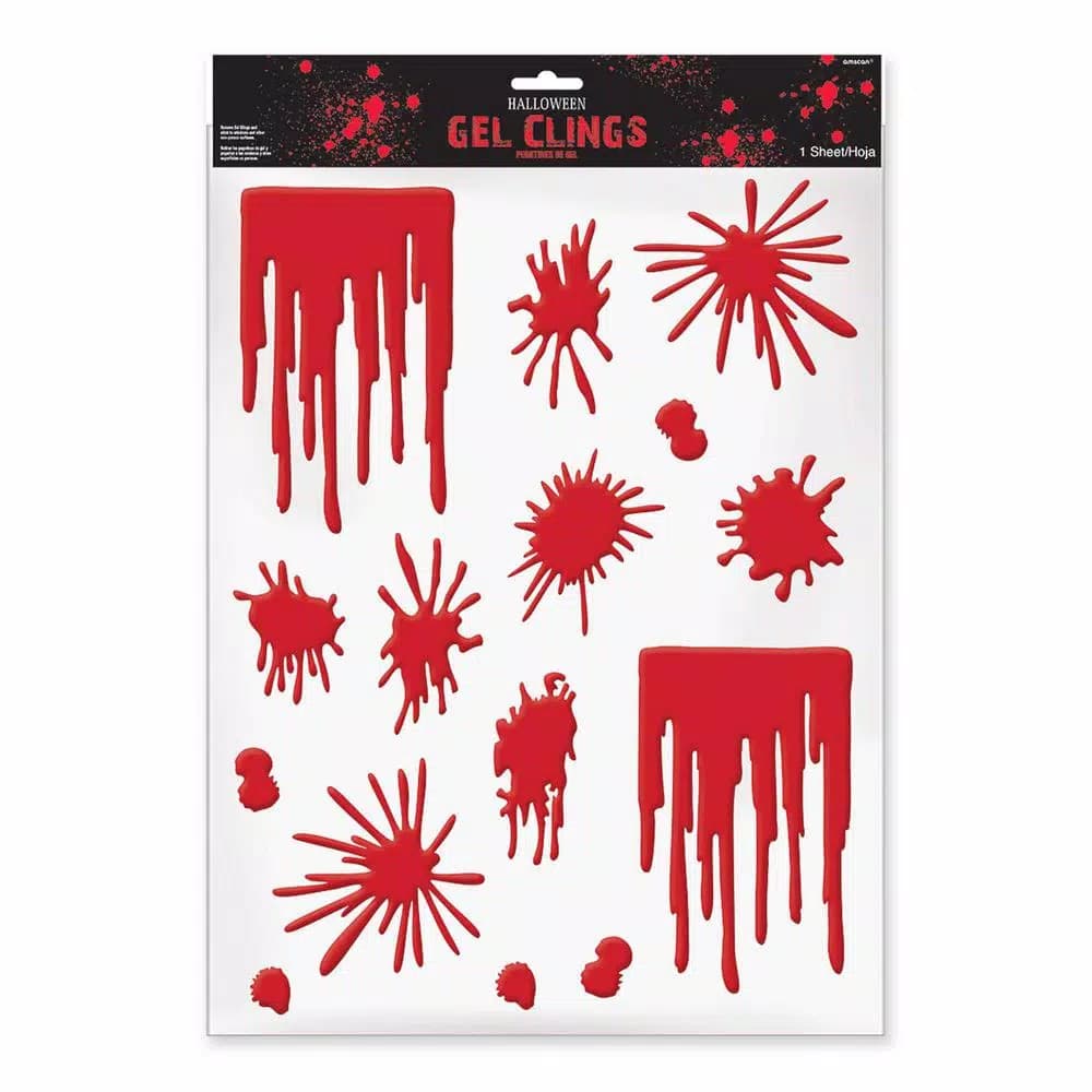 Amscan Halloween Blood Splats and Drips Gel Clings, 3-Pack Red Window Decals