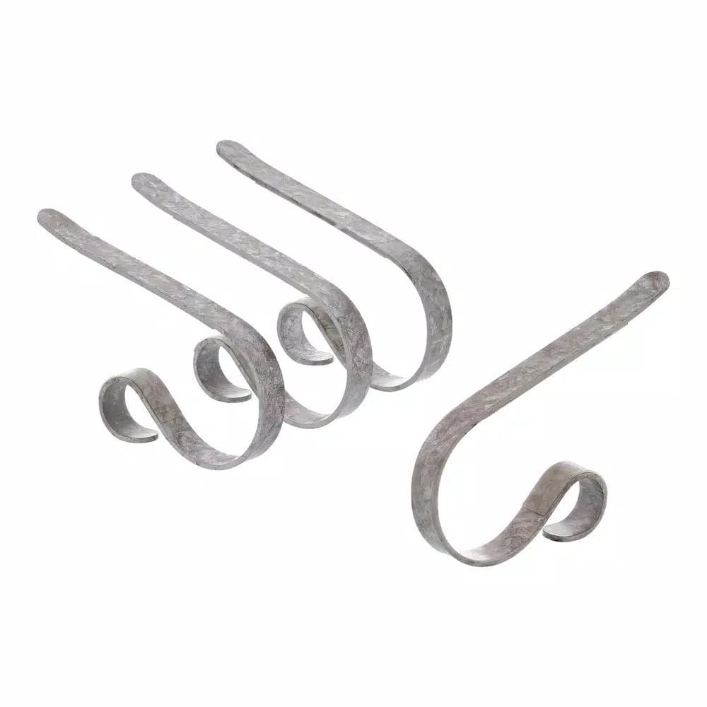 Haute Decor Galvanized MantleClip Stocking Holders, 4-Pack - Adjustable Metal Holiday Decor