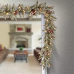 Unbranded 9 ft. Dunhill Fir Artificial Garland with 50 Clear Lights, Red Berries, and Pine Cones thumbnail 2