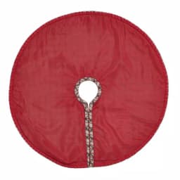 VHC Brands Weston 21 in. Slate Grey Windowpane Plaid Christmas Tree Skirt with Cherry Red Trim thumbnail 2