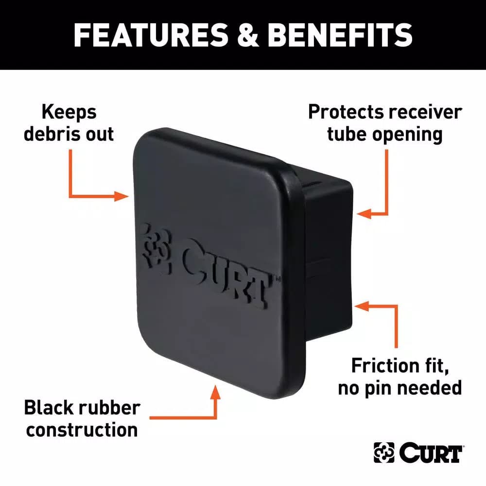 CURT 2" Rubber Trailer Hitch Receiver Tube Cover, Black