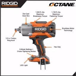 RIDGID 18V OCTANE Brushless 1/2 in. High Torque 6-Mode Impact Wrench (Tool-Only) thumbnail 3