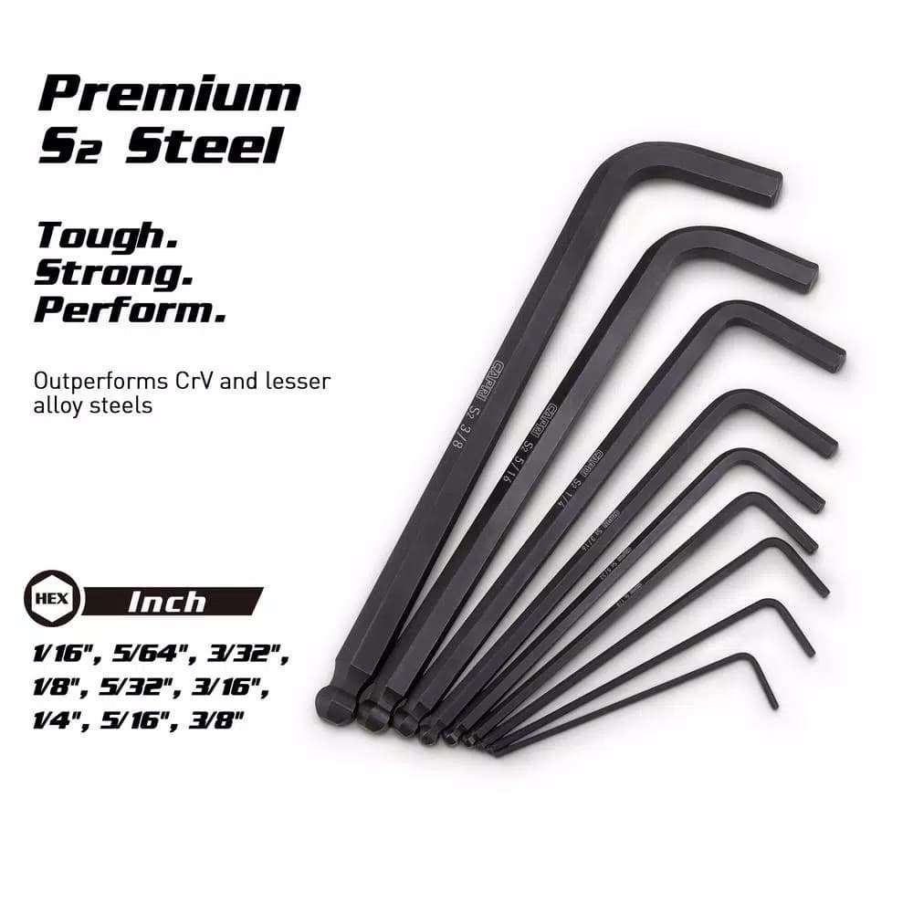 Capri Tools S2 Steel SAE Long Arm Ballpoint Hex Key Wrench Set, 9-Piece