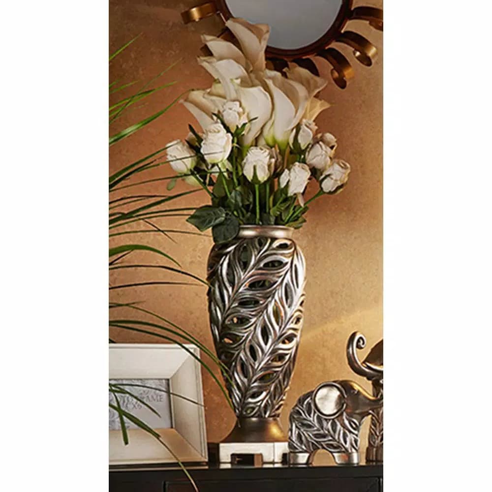 Unbranded Kiara 15.75 in. Silver Peacock Feather Decorative Table Vase