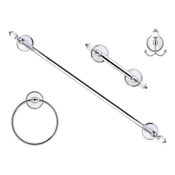 MODONA 4-Piece Bathroom Accessories Set, White Porcelain and Polished Chrome