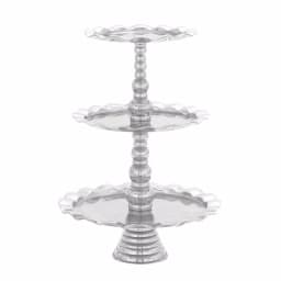 LITTON LANE 24 in. Polished Silver Aluminum 3-Tier Wavy-Ribbon-Rimmed Round Tray Stand thumbnail 2
