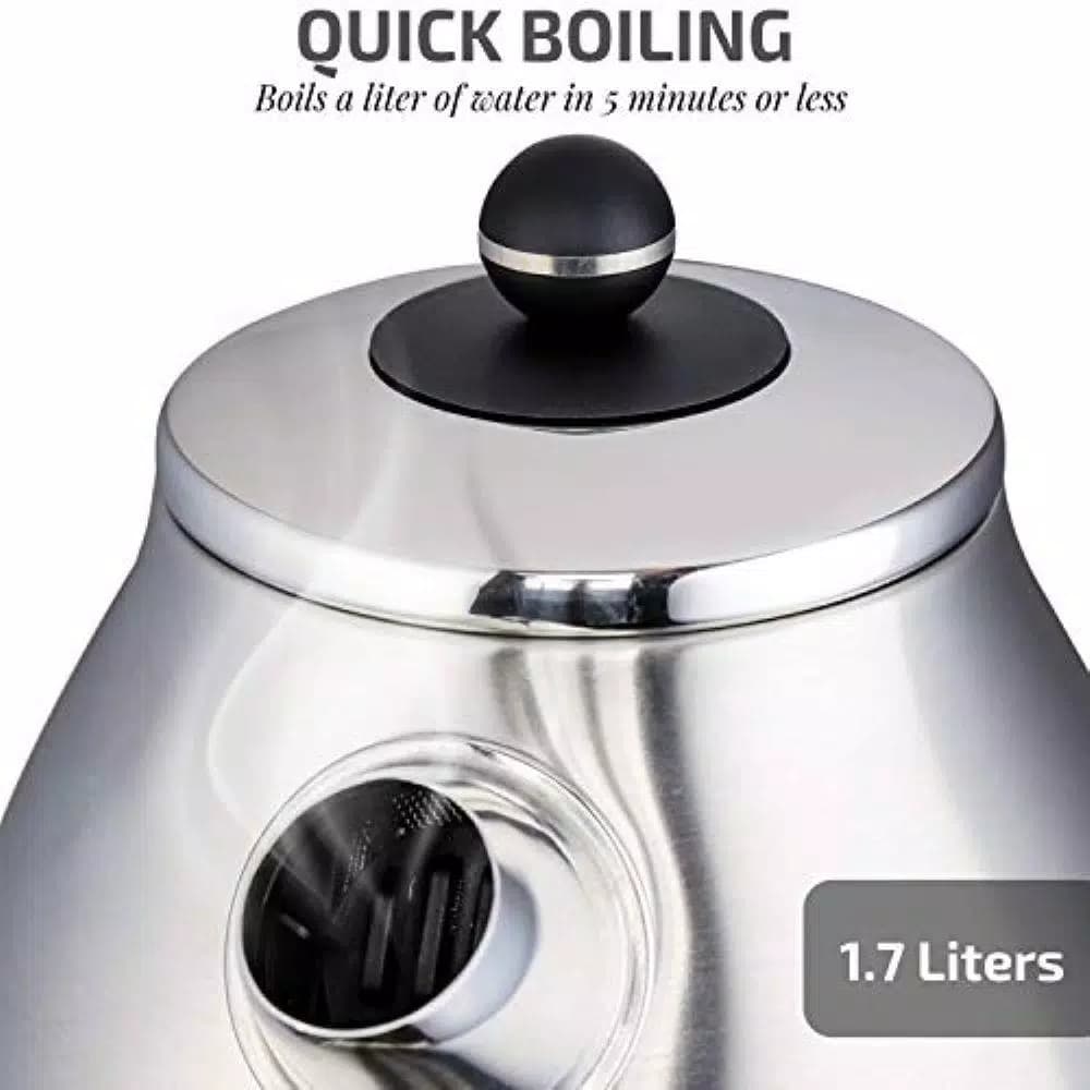 Ovente KS777 1.7L Stainless Steel Electric Kettle, 1500W Rapid Boil with Auto Shut-Off