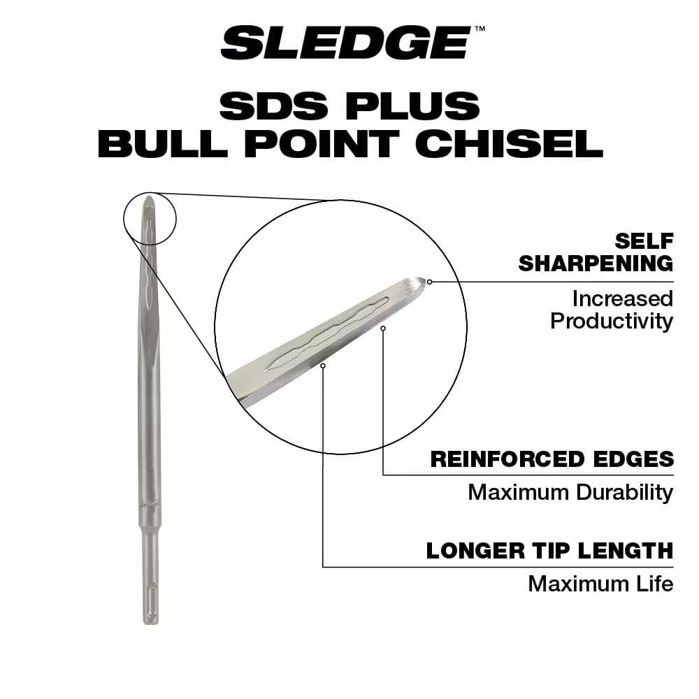 Milwaukee SLEDGE 10 in. SDS-Plus Bull Point Chisel for Concrete Demolition