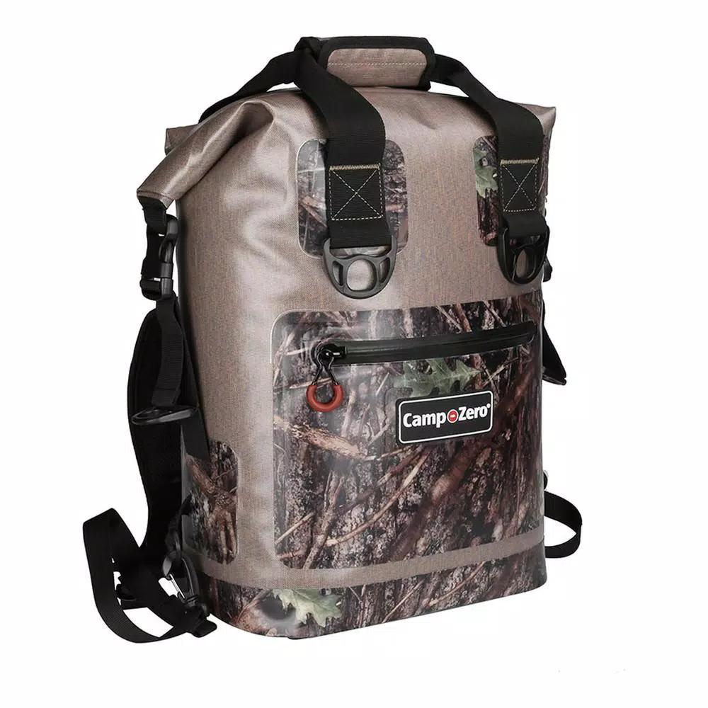 Camp-Zero Premium Soft-Side Backpack Cooler, 17.2 Qt. 20 Can Capacity, Beige and Camo