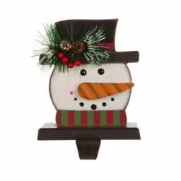 Glitzhome 6.5 in. Snowman Head Wooden and Metal Stocking Holder, Festive Holiday Decor thumbnail 1