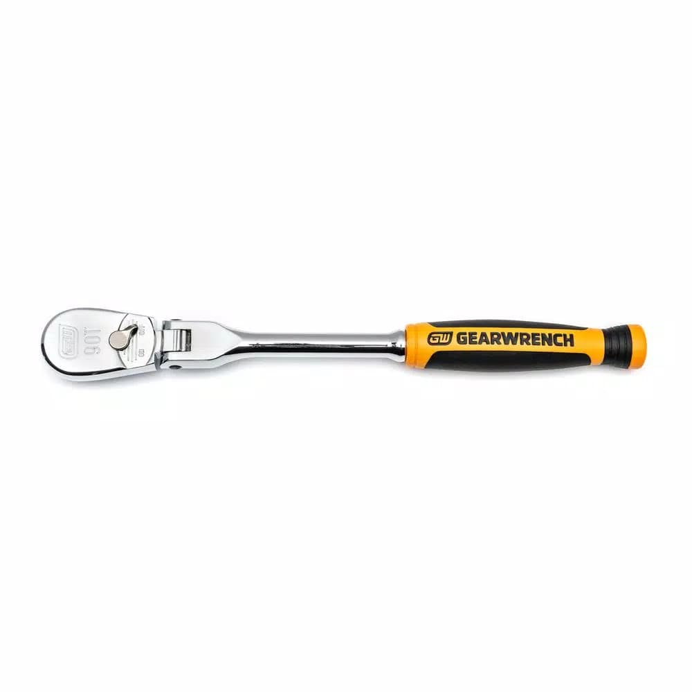 GearWrench 1/4 in. Drive 90-Tooth Dual Material Flex Head Teardrop Ratchet, 8 in.