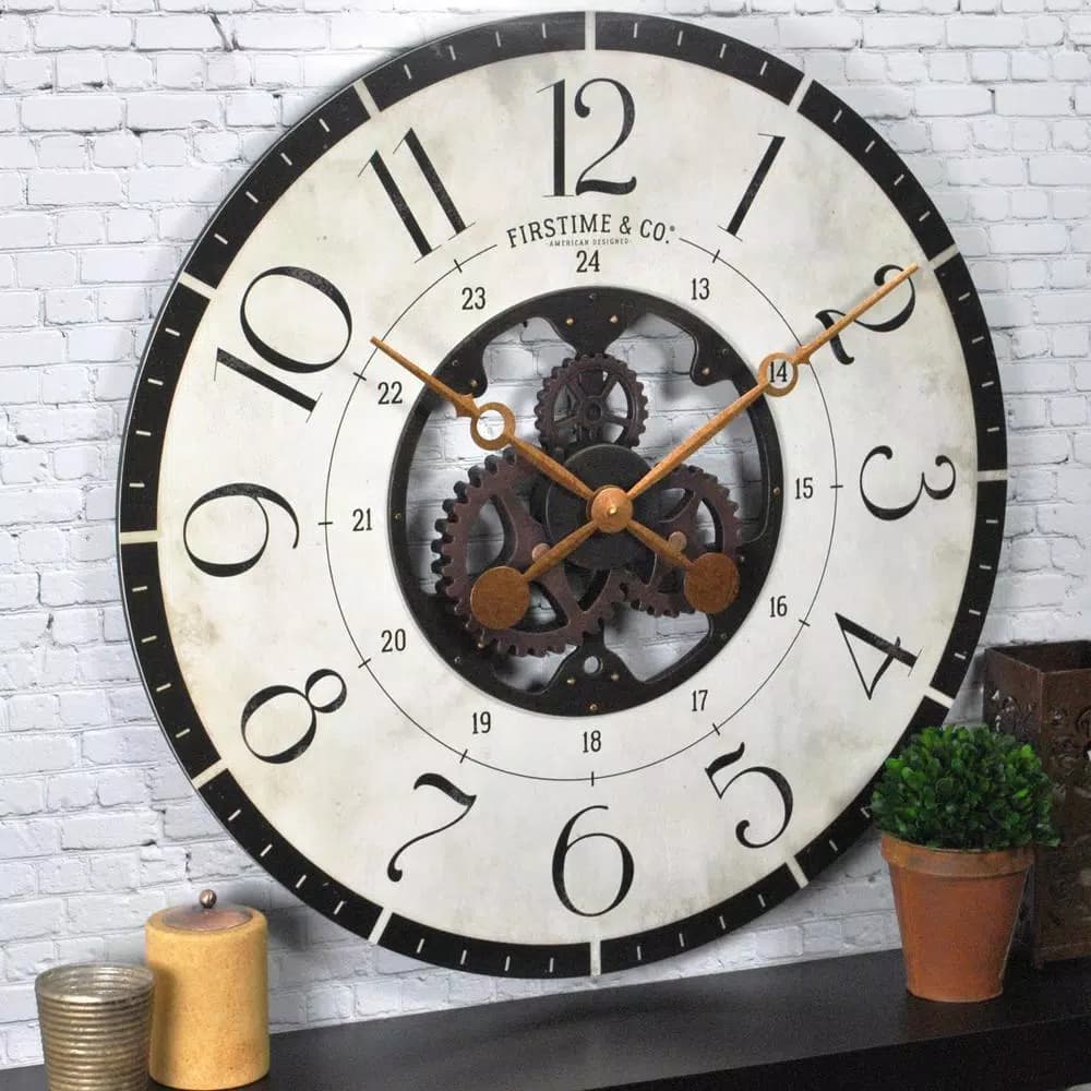 FirsTime 27 in. Carlisle Gears Oversized Wood Wall Clock, Rustic Brown