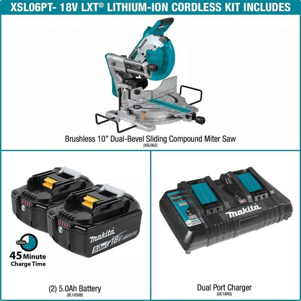 Makita 10 in. Dual-Bevel Sliding Compound Miter Saw 36V X2 LXT Brushless Cordless Kit with Laser