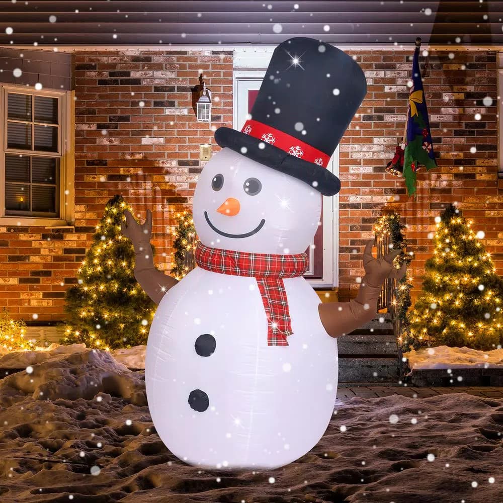 JOYDECOR 8 ft. Pre-Lit Rotating LED Snowman Christmas Inflatable with Branch Hands