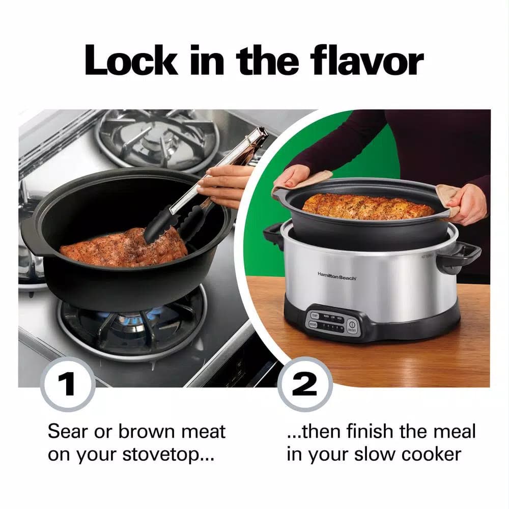 Hamilton Beach 6 Qt. Stovetop Sear and Cook Programmable Slow Cooker, Stainless Steel
