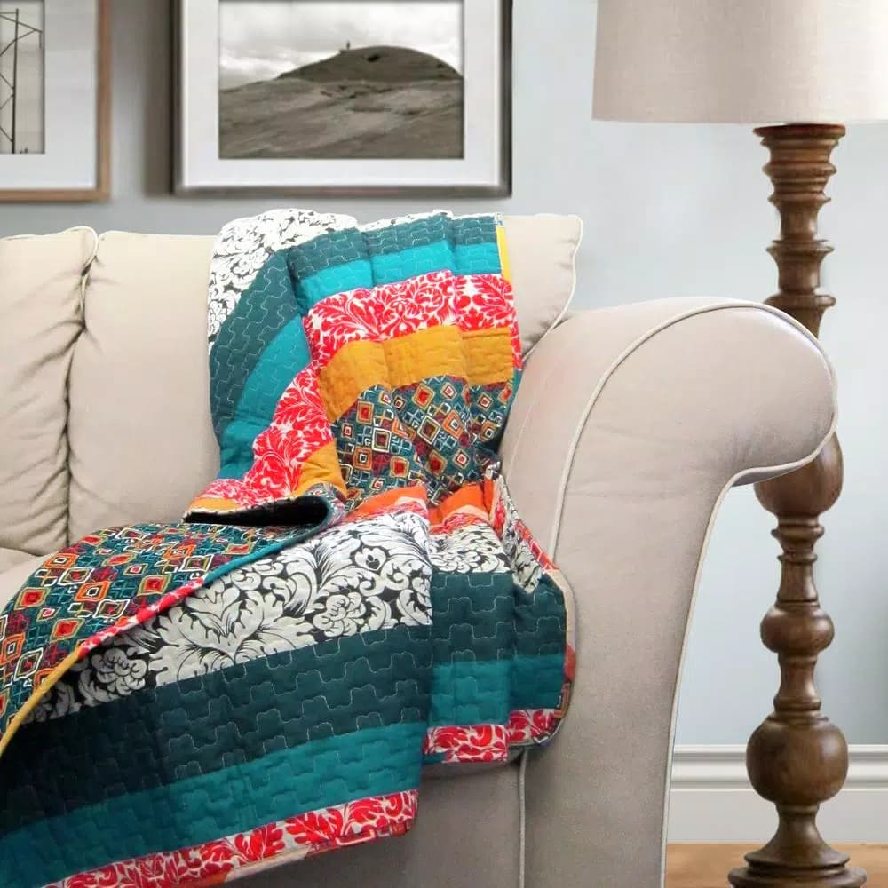 Lush Decor Boho Stripe Turquoise and Tangerine Striped Throw Blanket