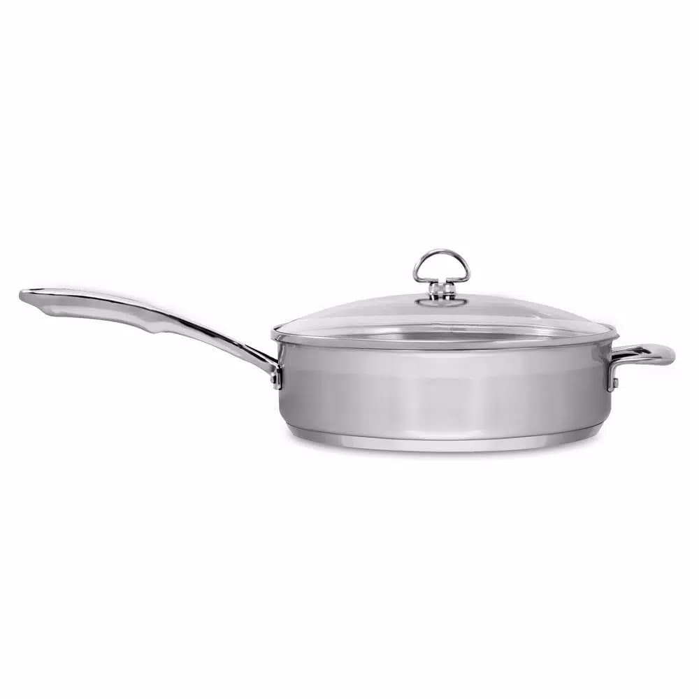 Chantal Induction 21 Steel 11.5 in. Stainless Steel Saute Skillet with Glass Lid, Brushed Stainless Steel