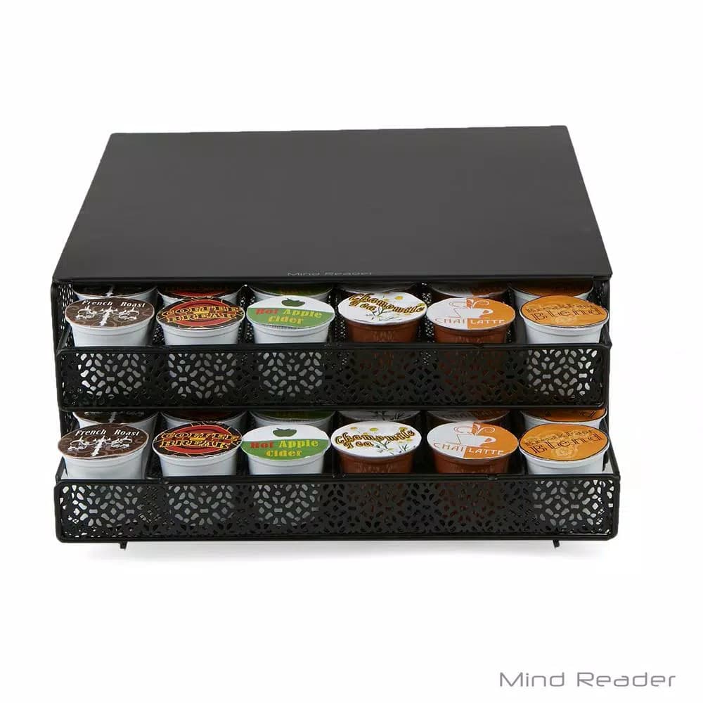 Mind Reader 72-Capacity Double K-Cup Storage Drawer, Black Metal Mesh Coffee Pod Organizer