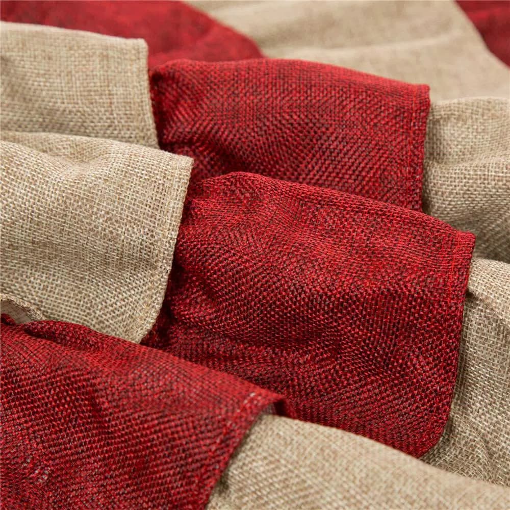 Glitzhome 48 in. Faux Burlap Christmas Tree Skirt - Red and Brown Striped Holiday Decor