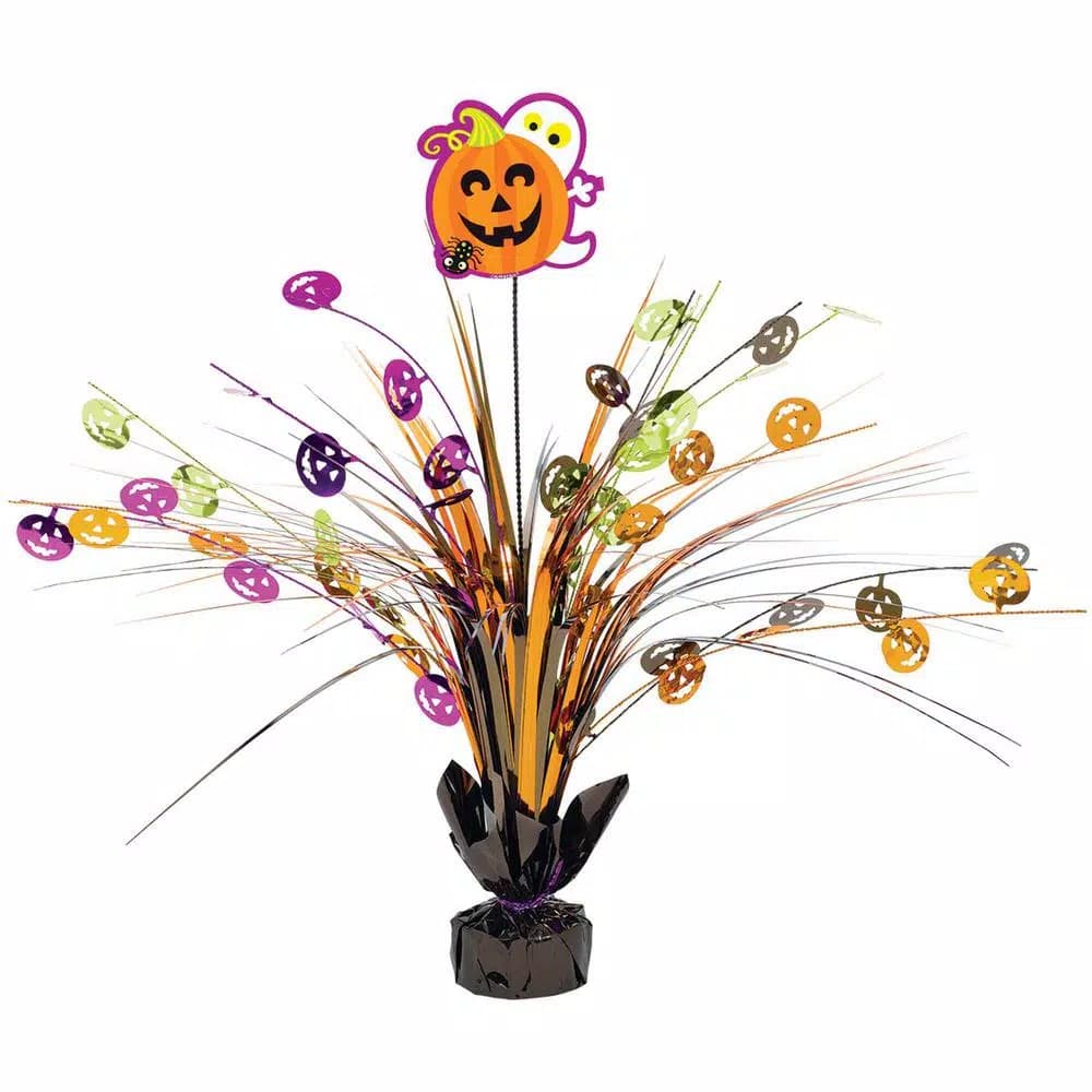Amscan 18 in. Halloween Foil Spray Centerpiece, Orange and Black Ghost & Pumpkin Decor (2-Pack)