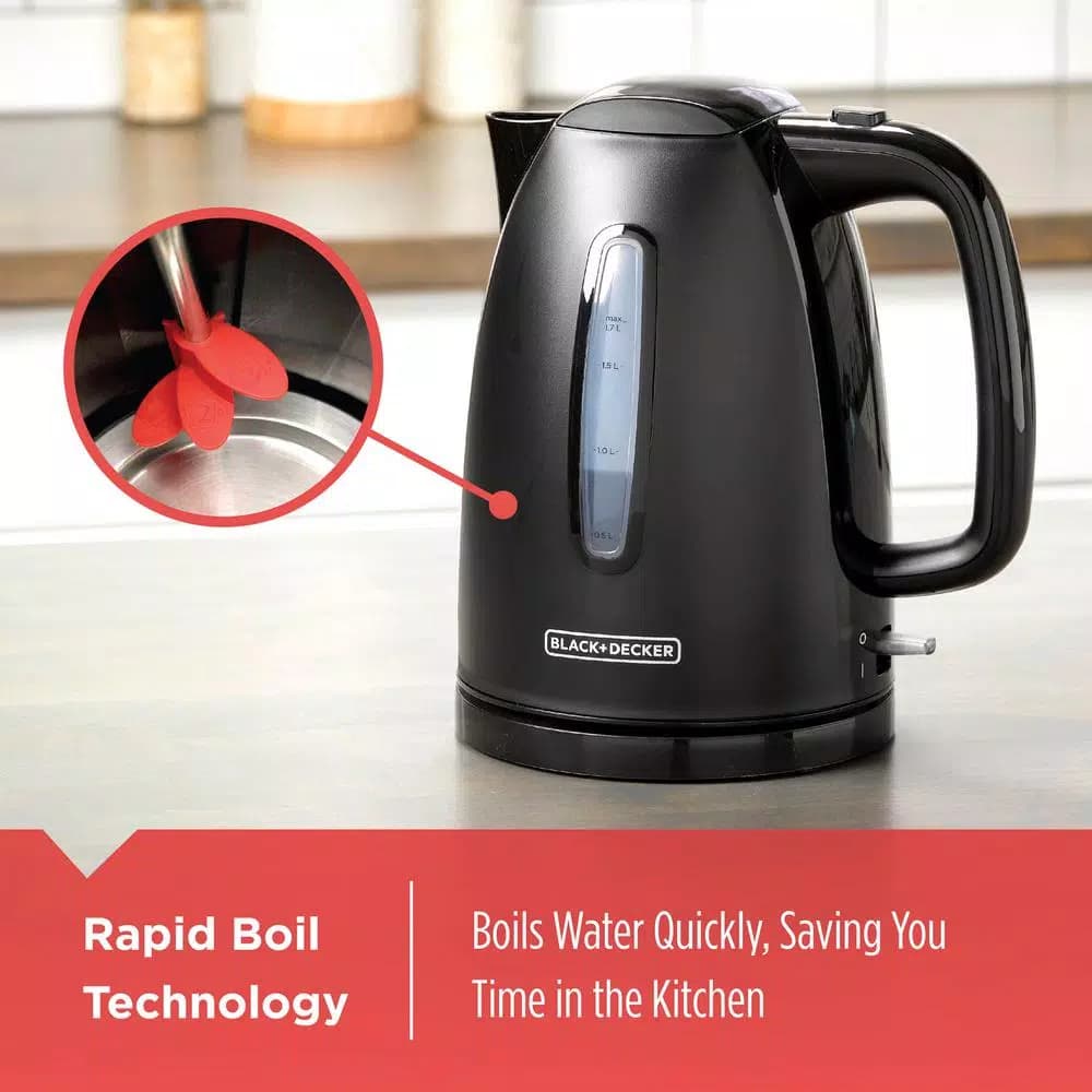 BLACK+DECKER 1.7L Rapid Boil Electric Cordless Kettle, 1500W, Black