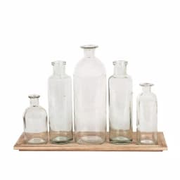 3R Studios 6-Piece Glass Bottle Vase Set with Wood Tray - Farmhouse Style Decorative Centerpiece thumbnail 2