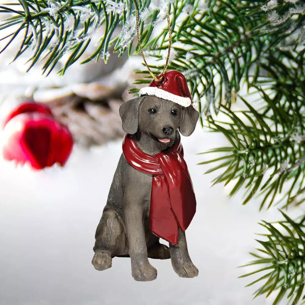 Design Toscano Weimaraner Holiday Dog Ornament Sculpture, Hand-Painted Resin