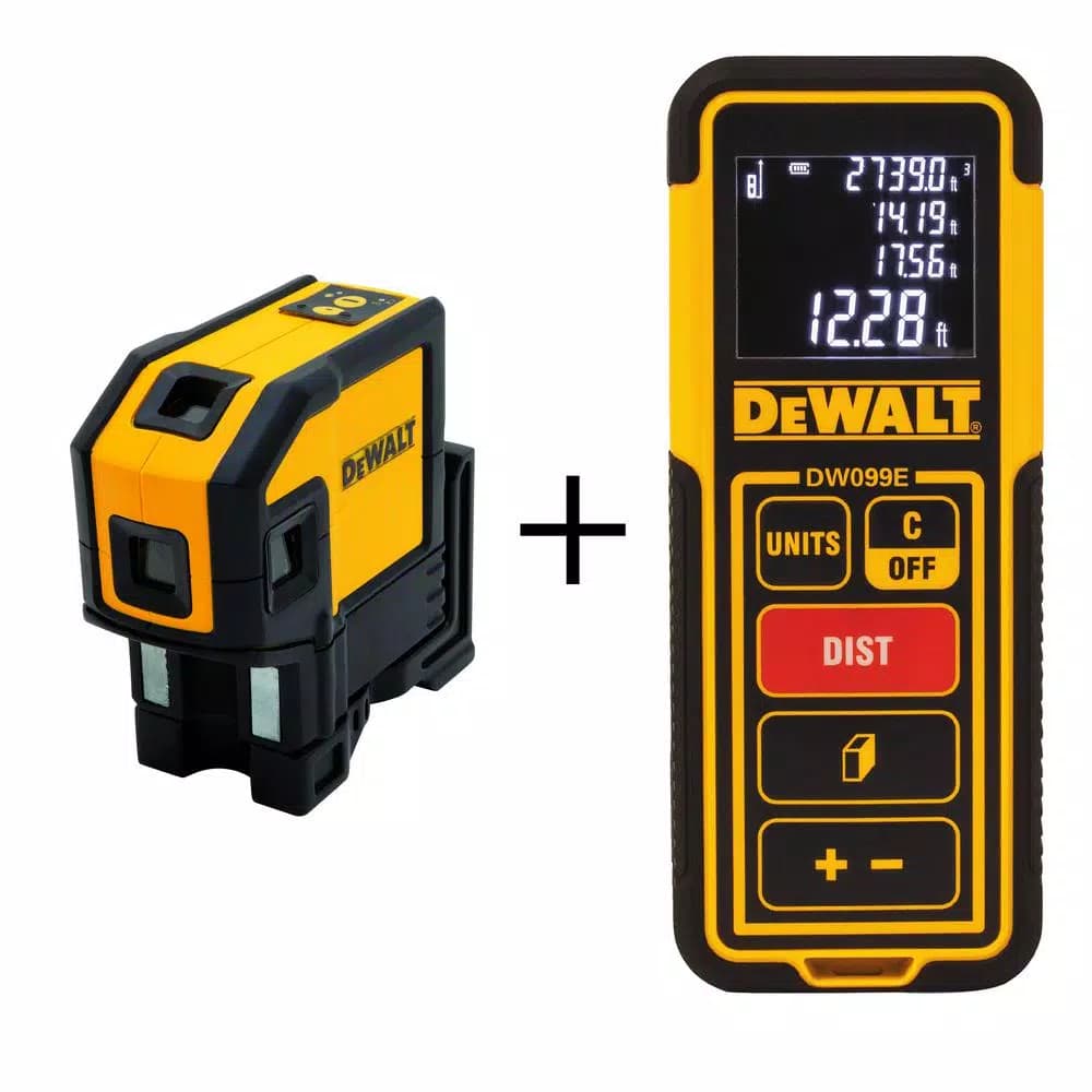 DEWALT Self-Leveling Red Line Laser Level with 100 ft. Laser Distance Measurer Bundle