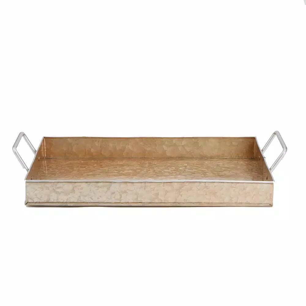 Mind Reader Copper Plated Galvanized Steel Rectangular Serving Tray with Handles, Brown