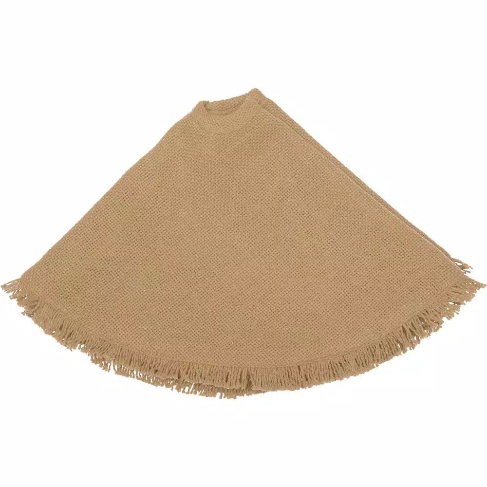 VHC Brands 21 in. Natural Burlap Christmas Tree Skirt with Fringed Edge and Reversible Taffeta