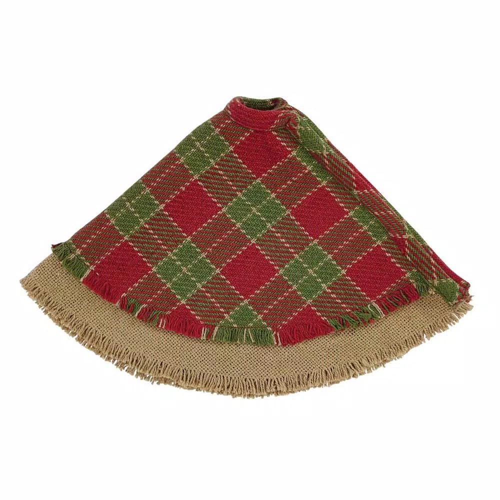 VHC Brands Robert Barn Red & Forest Green Rustic Plaid Christmas Tree Skirt, 21 in.
