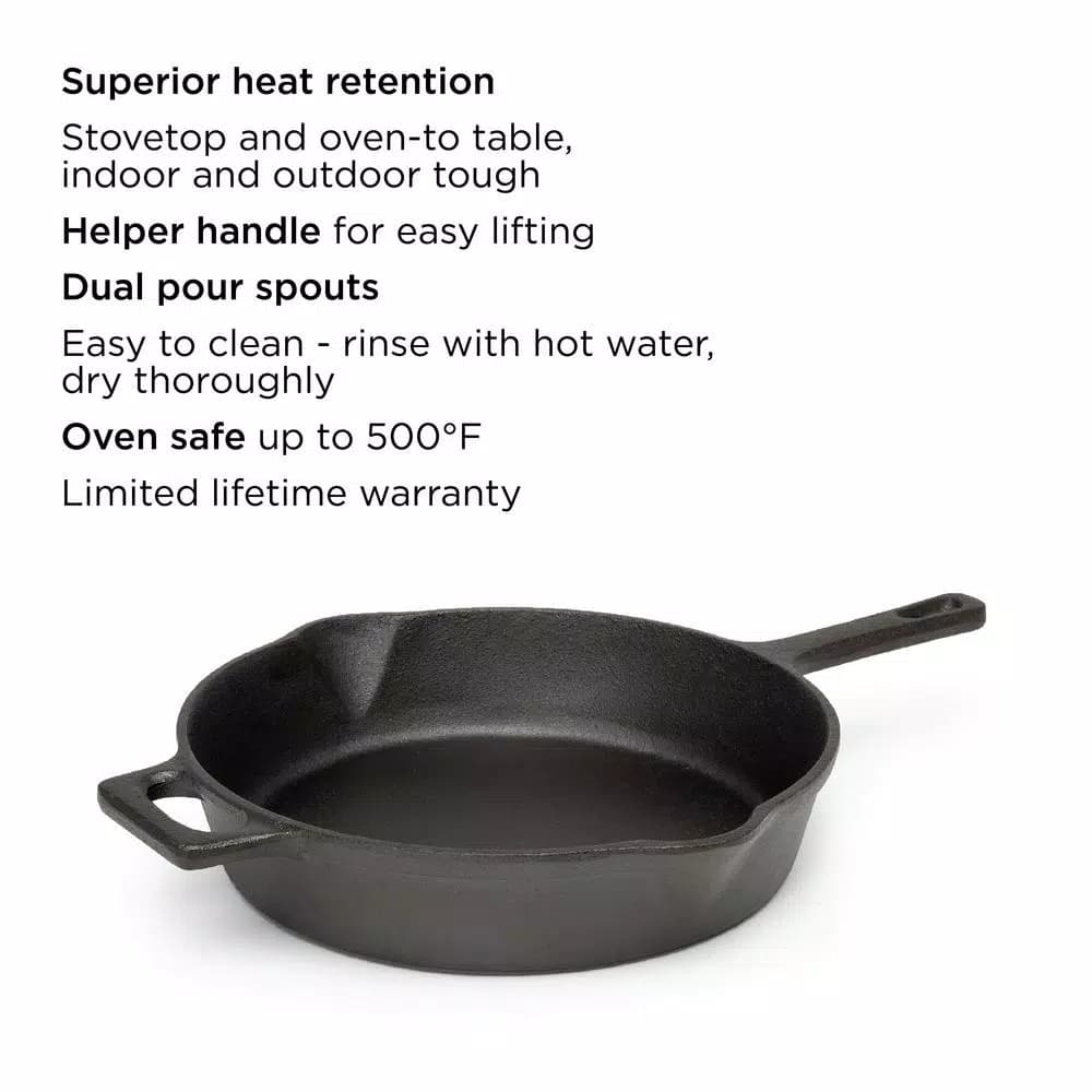 Ecolution Farmhouse 9.5 in. Cast Iron Frying Pan, Pre-Seasoned Black
