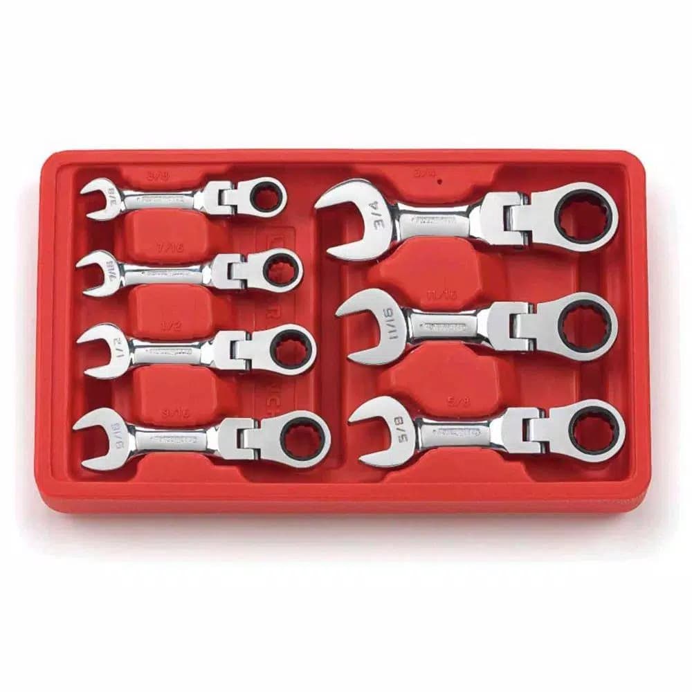 GEARWRENCH SAE Stubby Flex Head Combination Ratcheting Wrench Set, 7-Piece