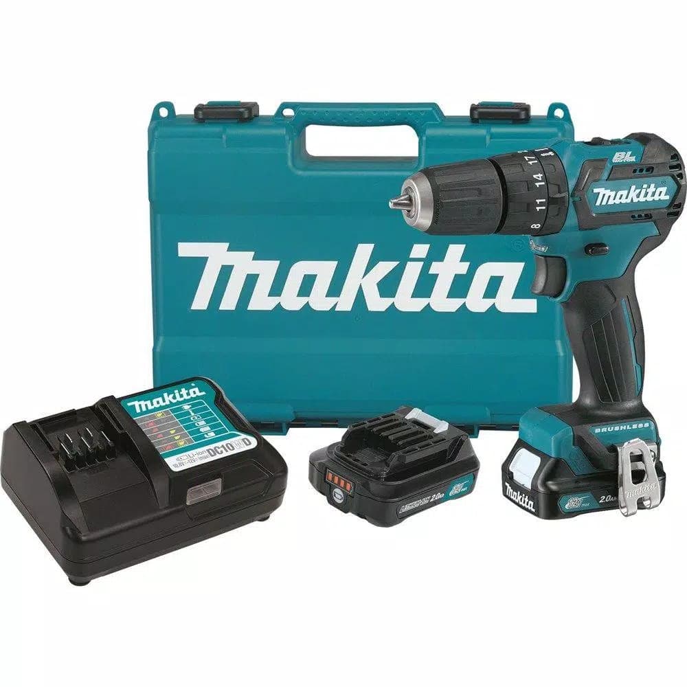 Makita 12V Max CXT Brushless 3/8 in. Cordless Hammer Driver-Drill Kit w/ (2) 2Ah Batteries, Charger & Case