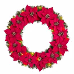 Home Accents Holiday 30 in. Berry Bliss Pre-Lit LED Artificial Christmas Wreath with Red Poinsettias thumbnail 1
