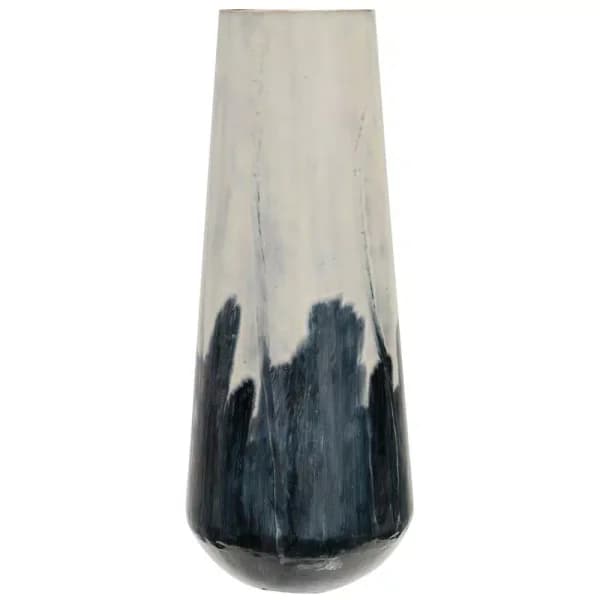 StyleCraft Azure Metal Table Vase - Transitional Blue and White Cylinder Decor