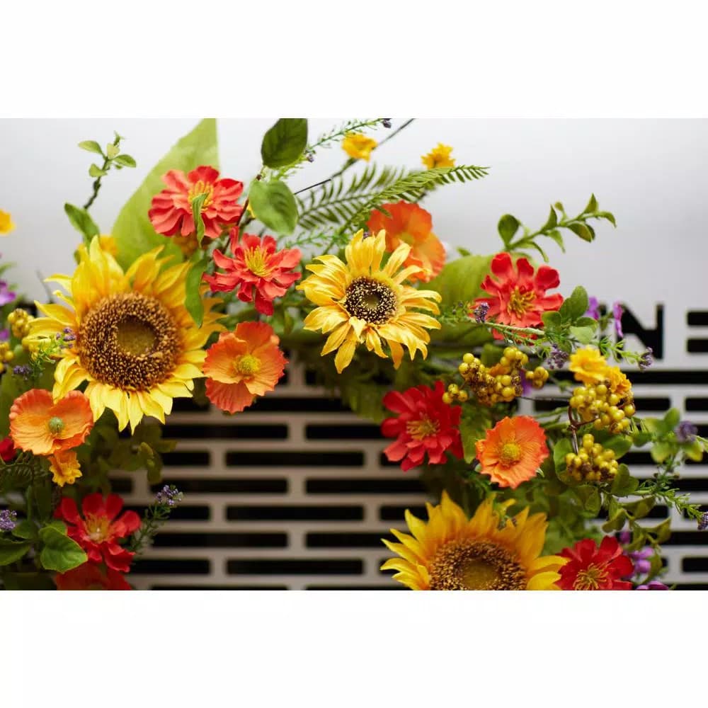 Unbranded 22 in. Sunflower Wreath with Purple Wildflowers and Green Ivy