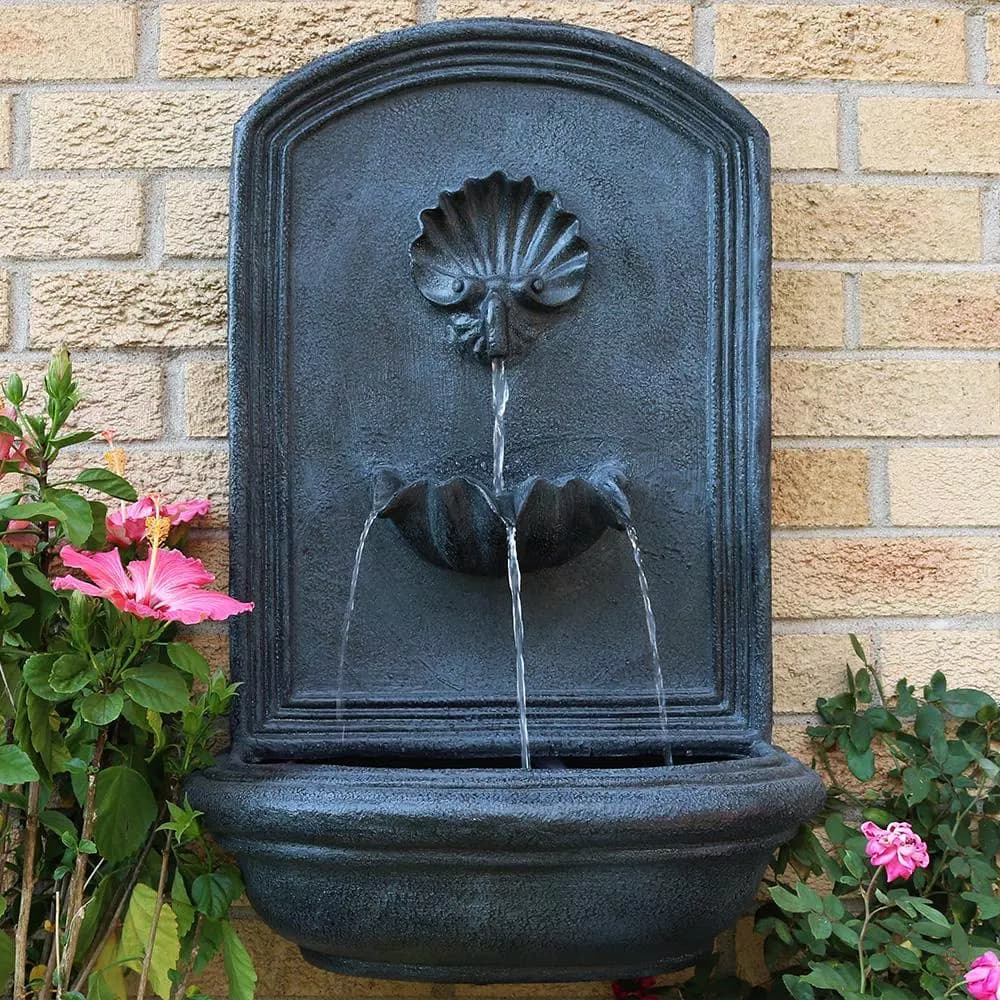 Sunnydaze Decor Seaside Lead Electric Powered Outdoor Wall Fountain, Coastal Shell Design