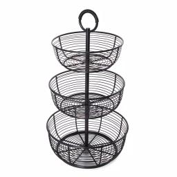 Gourmet Basics by Mikasa Mikasa Gourmet Basics 3-Tier Round Wrought Iron Fruit Basket, Black thumbnail 1