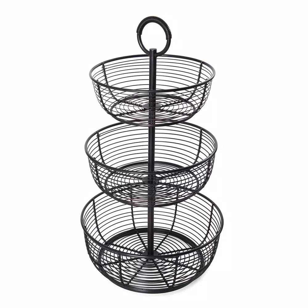 Gourmet Basics by Mikasa Mikasa Gourmet Basics 3-Tier Round Wrought Iron Fruit Basket, Black