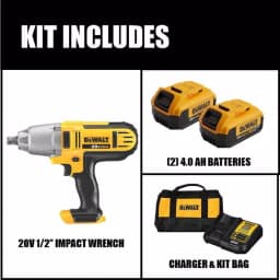 DEWALT 20V MAX Cordless 1/2 in. High Torque Impact Wrench Kit with (2) 4.0 Ah Batteries & Charger thumbnail 2