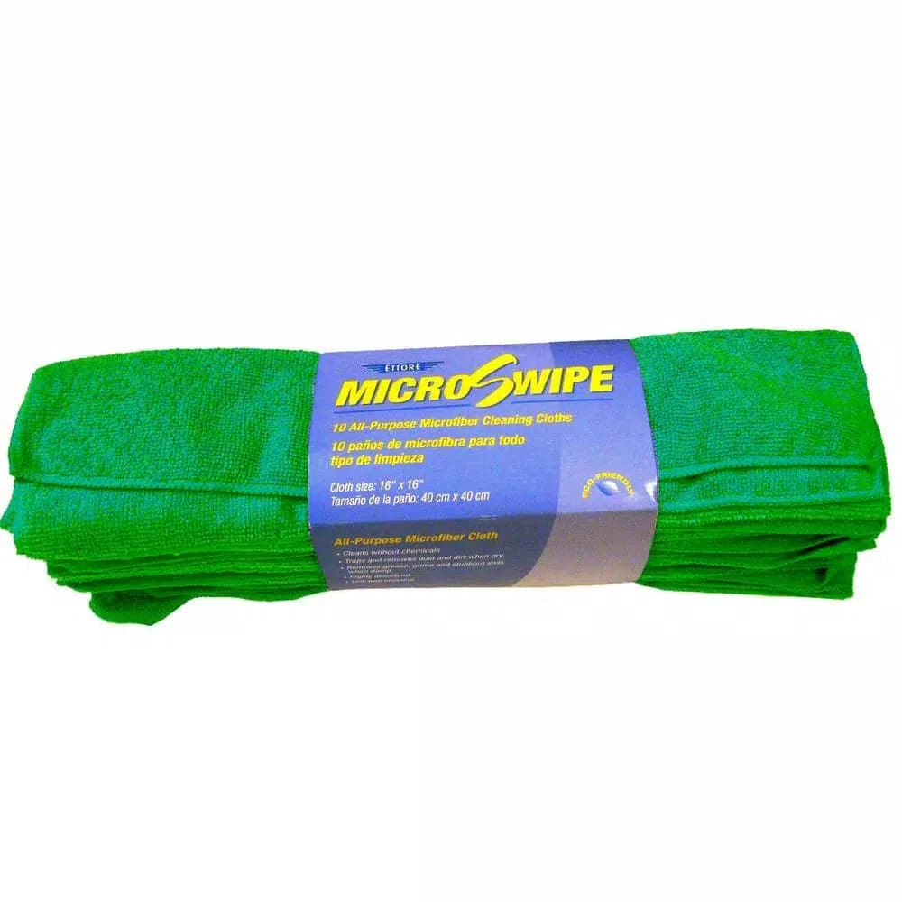 Ettore MicroSwipe Green Microfiber Cleaning Cloths, 16 x 16 in, 10-Pack