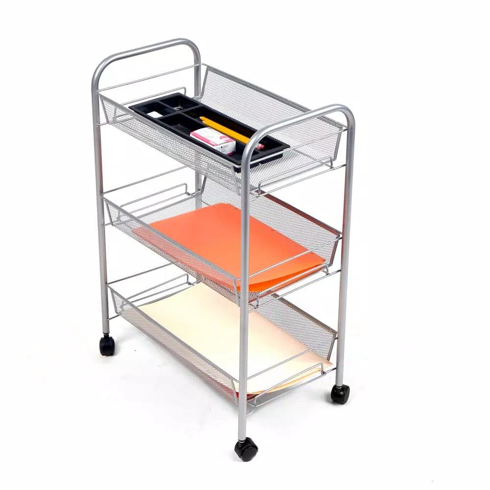 Mind Reader 3-Tier Rolling Silver Metal Mesh Storage Cart with 360° Casters
