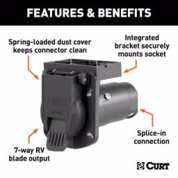 CURT 7-Way Round RV Blade Connector Socket with Integrated Bracket, Vehicle Side thumbnail 3