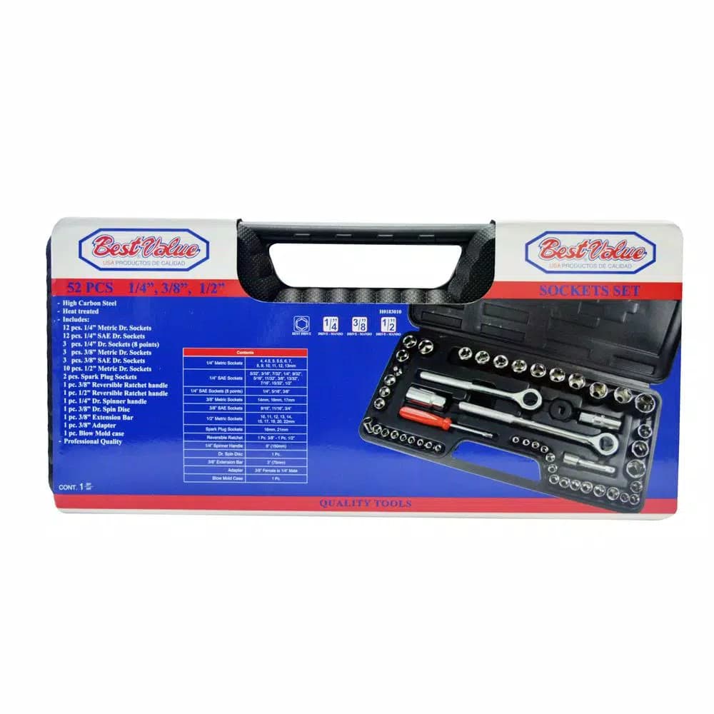 Best Value 52-Piece Socket Set with 1/4 in., 3/8 in., and 1/2 in. Drives - Metric and SAE