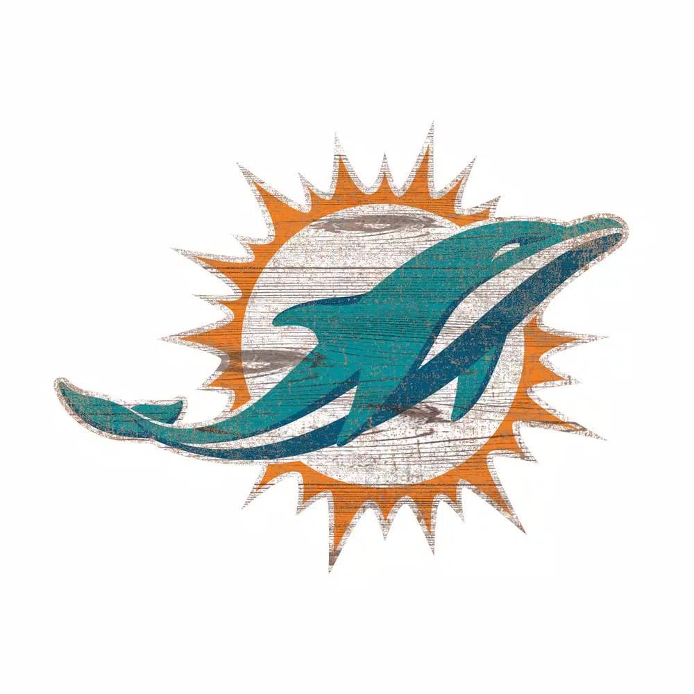 Adventure Furniture Fan Creations NFL Miami Dolphins Distressed Logo Cutout Wood Sign