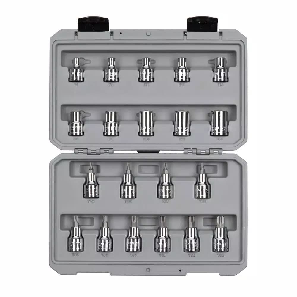 TEKTON 1/2 in. Drive Torx Bit and External Star Socket Set, 20-Piece